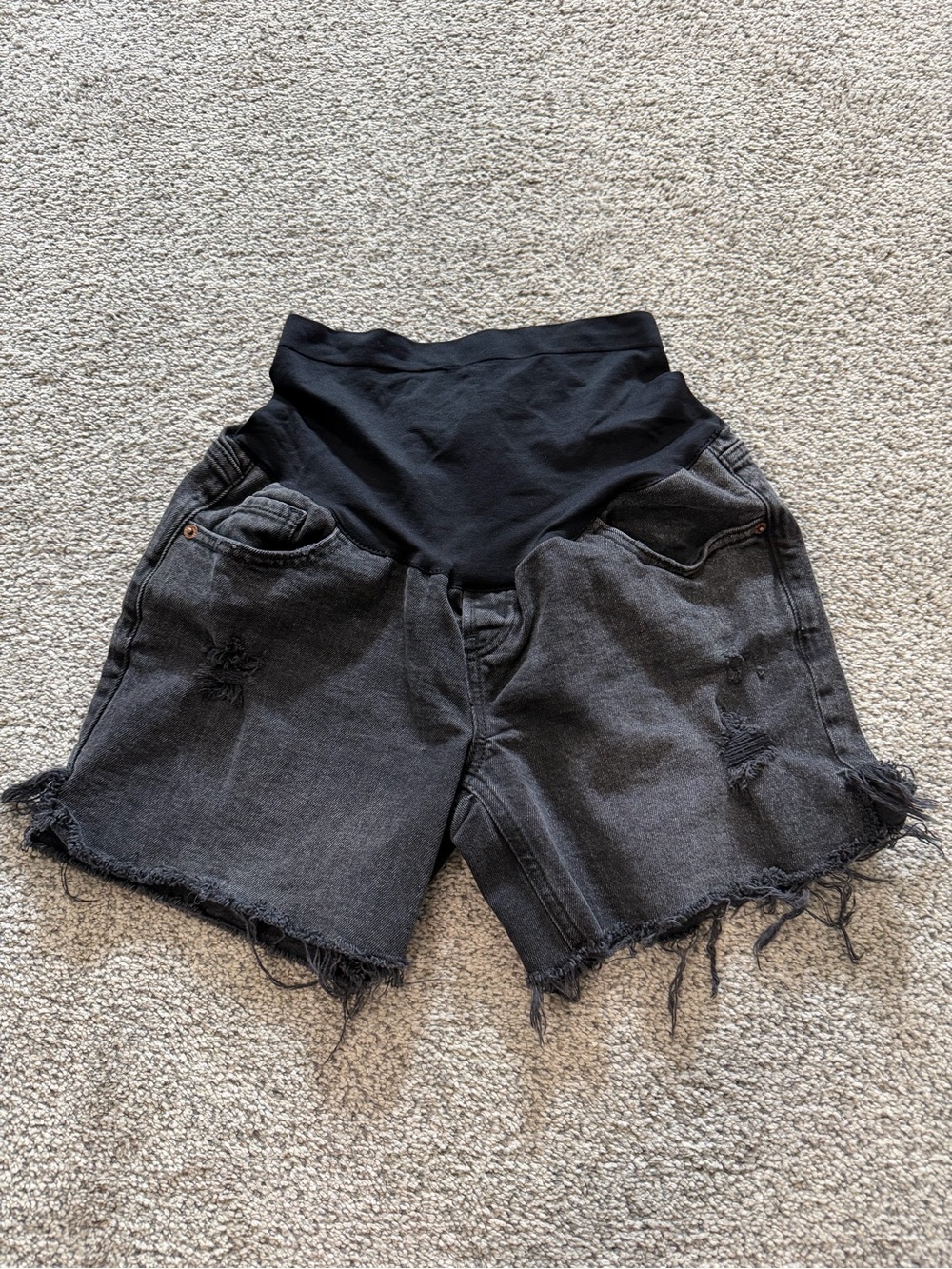 Old Navy Black High-Waist Maternity Denim Shorts with Distressed Hem